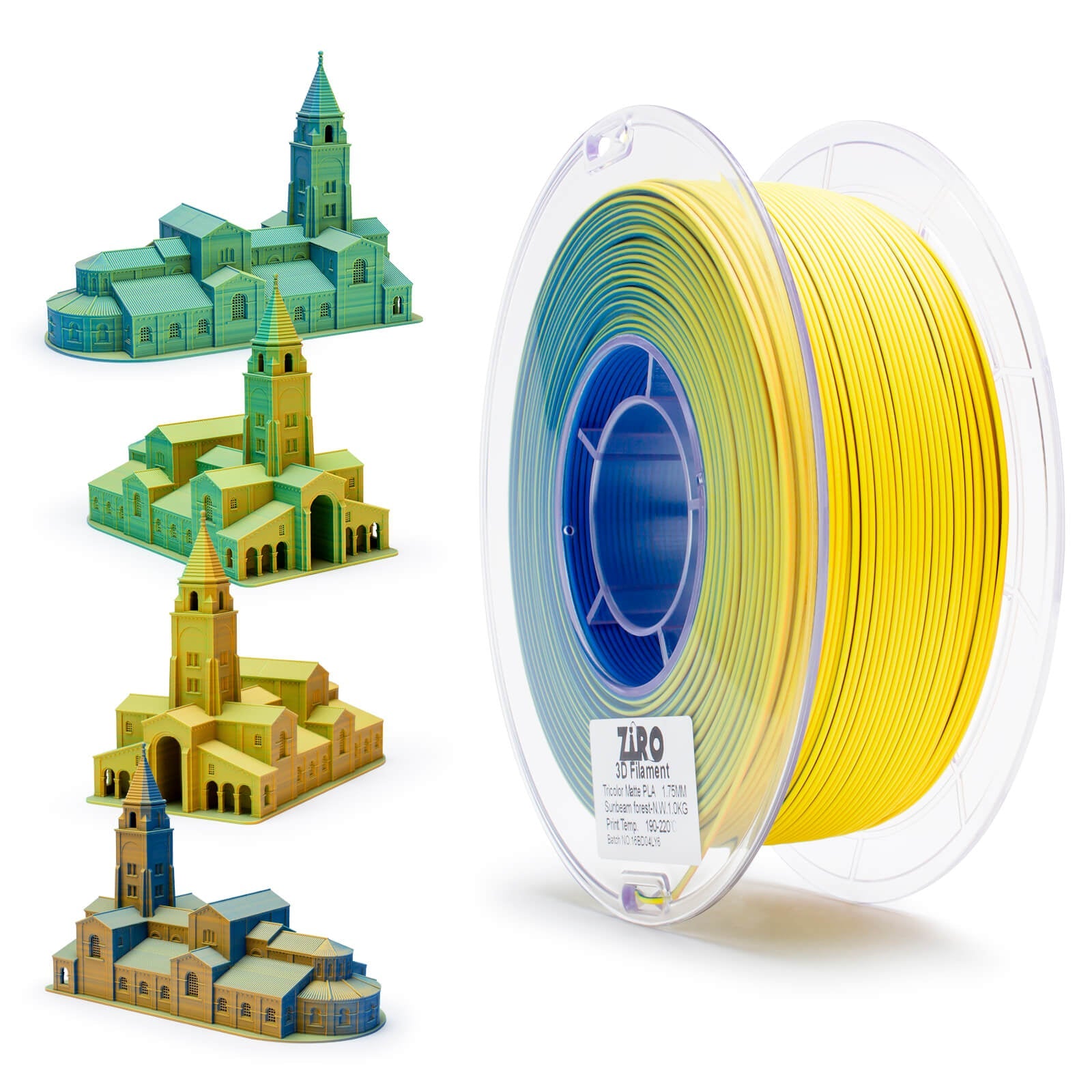 ZIRO Triple Color Co-extrusion Matte PLA Filament - 1kg, 1.75mm