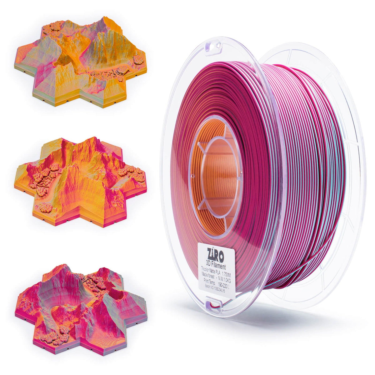 ZIRO Triple Color Co-extrusion Matte PLA Filament - 1kg, 1.75mm