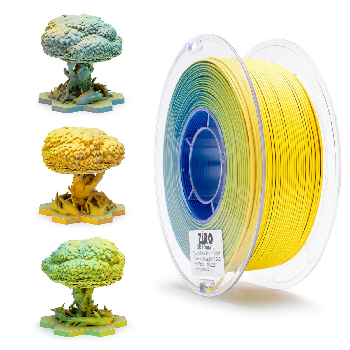 ZIRO Triple Color Co-extrusion Matte PLA Filament - 1kg, 1.75mm