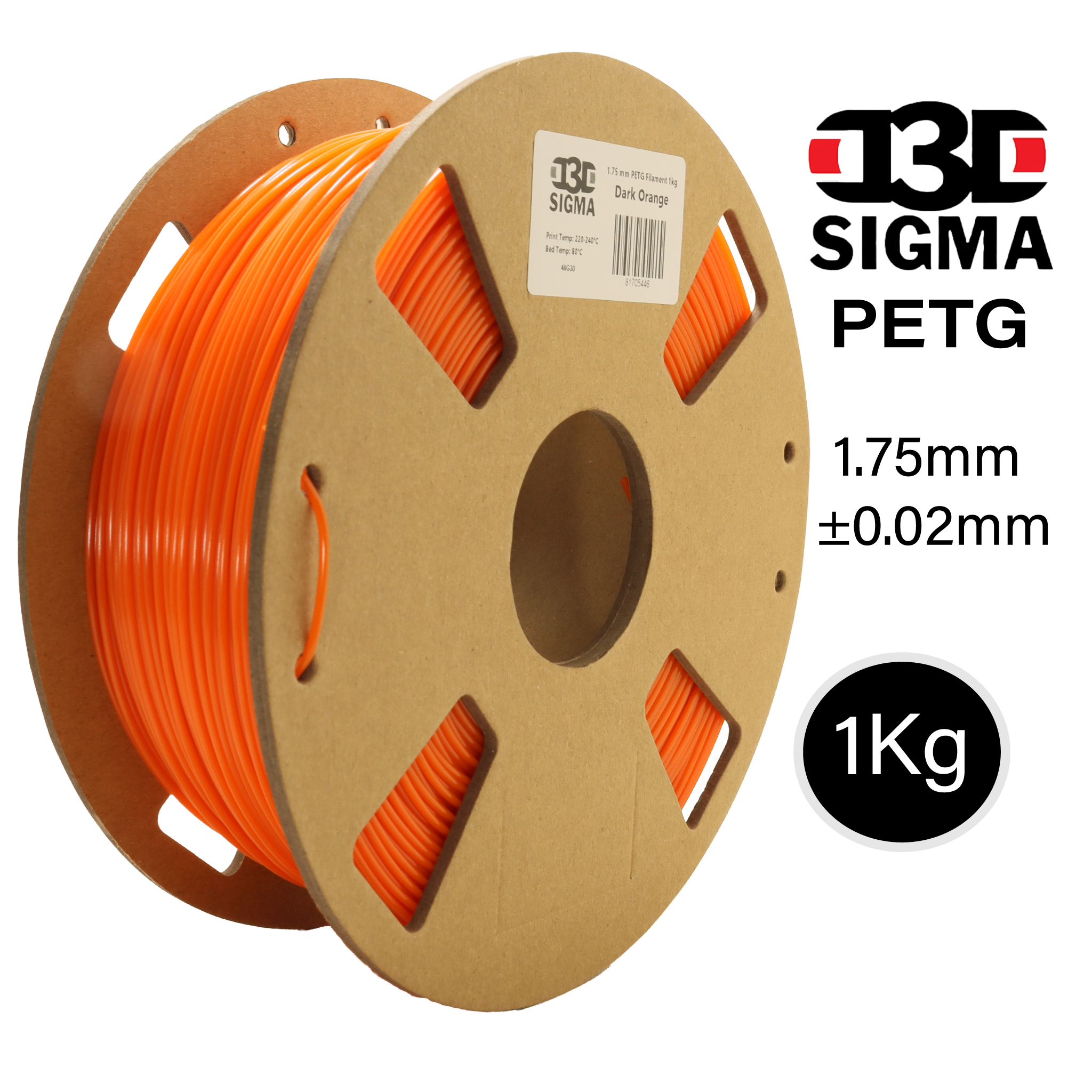 D3D Sigma PETG 1kg 1.75 mm Spooled Various Colors