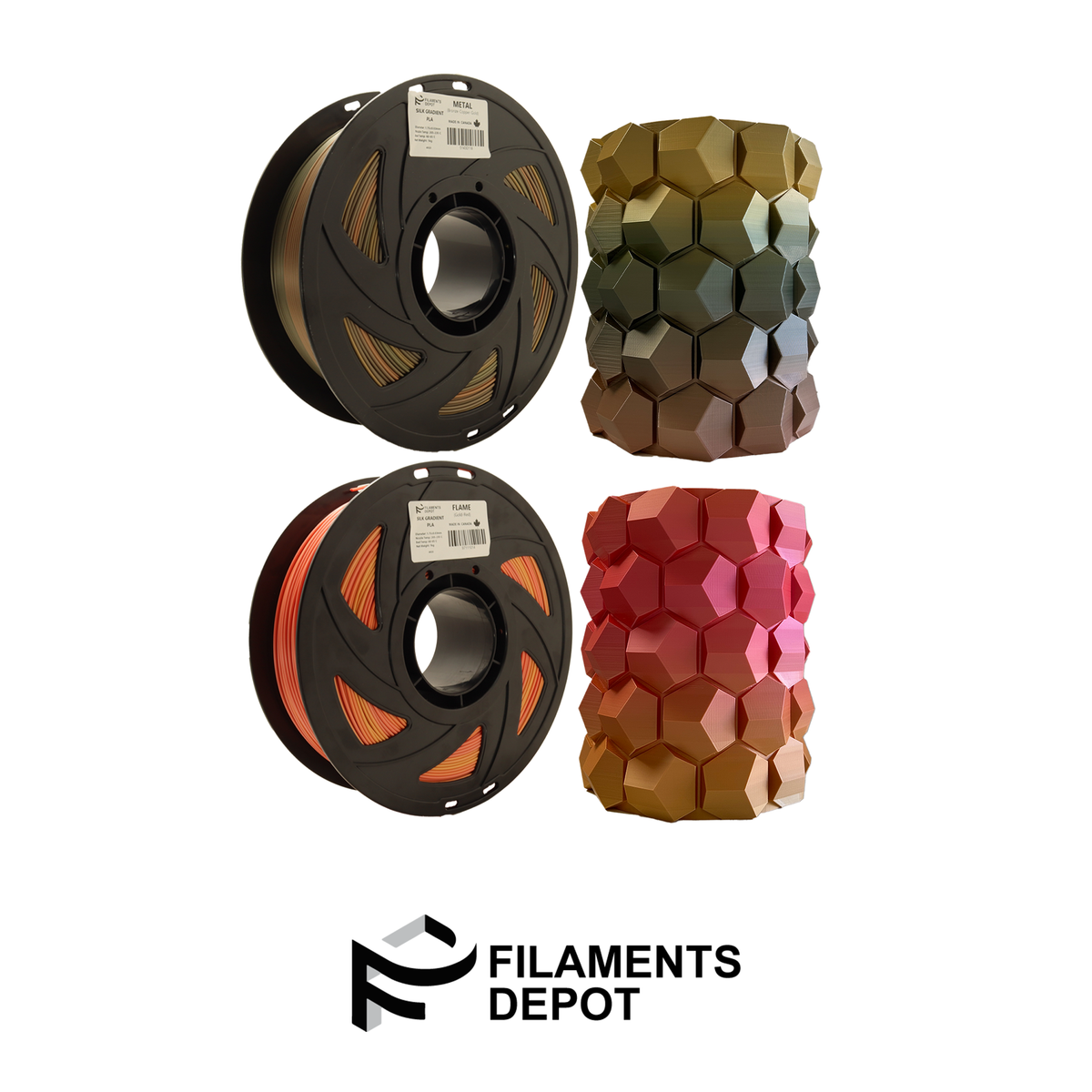 Filaments Depot Soie Dégradé PLA - 1.75mm 1kg Couleurs Assorties
